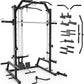 Smith Machine, Power Rack with LAT Pulldown System, Power Cage with Cable System, Squat Rack for Home Gym with Chest Press Machine, Spotter Arms, Leg Curl Attachment and More