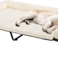 Veehoo Cooling Elevated Dog Bed Add Removable Deluxe Rose Plush Bolster Cushion Mat, 53" x 33" Washable Dog Couch Bed, Raised Pet Cot with Breathable Teslin Mesh, No-Slip Feet, White, CWC2439B