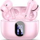 Wireless Earbuds, Bluetooth 5.4 Headphones Bass Stereo, Ear Buds with Noise Cancelling Mic, IP7 Waterproof in Ear Earphones, 36H LED Display Bluetooth Earbuds for Laptop Pad Phones Sports, Pink
