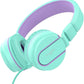 Kids Headphones, AILIHEN I35 On-Ear Headphones for School, 93dB HD Mic Stereo Headphone for Kid Girls Children, Foldable Wired 3.5mm for Chromebook, Laptop, Computer, Tablet (Green Purple)