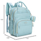 BabbleRoo Leather Diaper Bag Backpack - Baby Essentials Travel Baby Bag, Multi function, Waterproof, with Changing Pad, Stroller Straps & Pacifier Case – Unisex, Powder Blue
