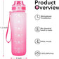 32oz Motivational Water Bottles with Time Marker & Fruit Strainer, Transparent Gradient Color Water Bottle with Times to Drink, Leakproof & BPA Free, Reusable Bottle with Strap (No Straw)
