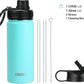 DRINCO Stainless Steel Water Bottle Spout Lid Vacuum Insulated Double Wall Water Bottle Wide Mouth (40oz 32oz 22oz 18oz 14oz) Leak Proof Keeps Cold or Hot (18 oz, 18oz Teal)