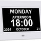 Digital Calendar Alarm Clock for Seniors - 7" Large Display with Day/Date, 12 Custom Alarms & Auto-Dimming | Medication Reminder, Dementia-Friendly Design, Easy Read (White)