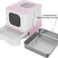 RIZZARI Cat Litter Box, Foldable Cat Box with Drawer, Large Capacity Litter Box with Lid, Top Opening Litter Pan for Small to Big Cats (Pink-Stainless Steel Basin)