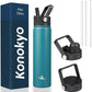 Insulated Water Bottle 24oz Stainless Steel Sport Bottles with 3 Lids,Light Blue