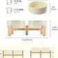 SPUNKYJUNKY Elevated Dog Bowls Ceramic, 5.1'' Dogs and Cat Food Water Bowls Raised with Non-Slip Bamboo Stand for Puppy Small Sized Breed Microwave Dishwasher Safe - 13.5 OZ,Beige