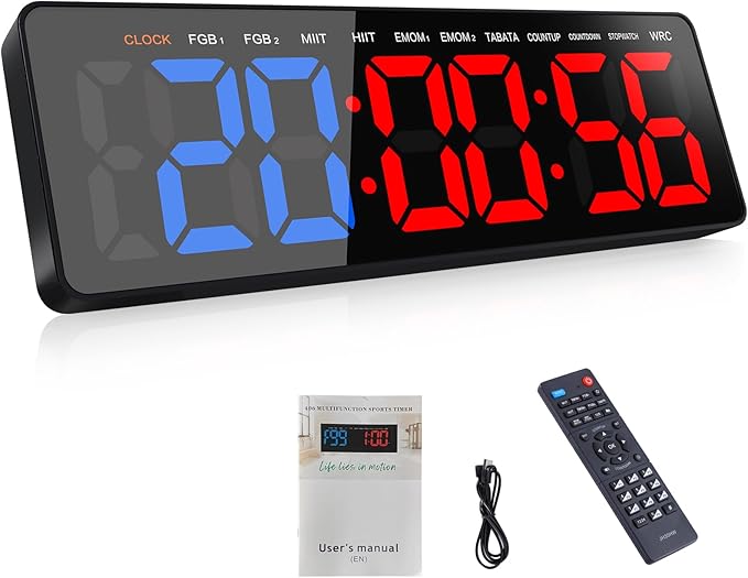 Gym Timer, 16.5" Large Digital Wall Clock for Gym Interval Workout, Remote Control LED Digital Timer for Home Decor, Living Room, Office, Gym, Classroom