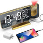 Projection Digital Alarm Clock for Bedrooms, Alarm Clock Radio on Ceiling, USB Charger Port, Temperature & Humidity Display, 7.3” Large Mirror LED Display,12/24H,Snooze,Dual Loud Clock- 4 Dimmer