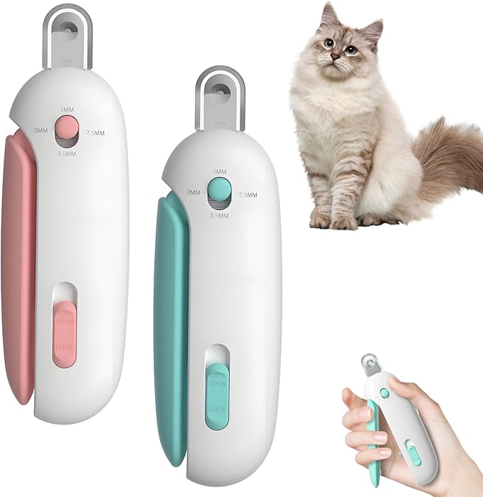 Celery Pets Nail Clippers, Adjustable Claw Clippers for Cats, Round-Hole Trimmer with Dust Storage, Safe Pet Claw Clipper Grooming Tool, Adjustable Nail Cutter for Small Large Cat/Dog (Pink+Blue)
