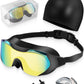 Swim Goggles with Nose Clip, Ear Plugs & Swim Cap, Anti-Fog UV Protection Lens, Leakproof Adjustable Strap for Adult