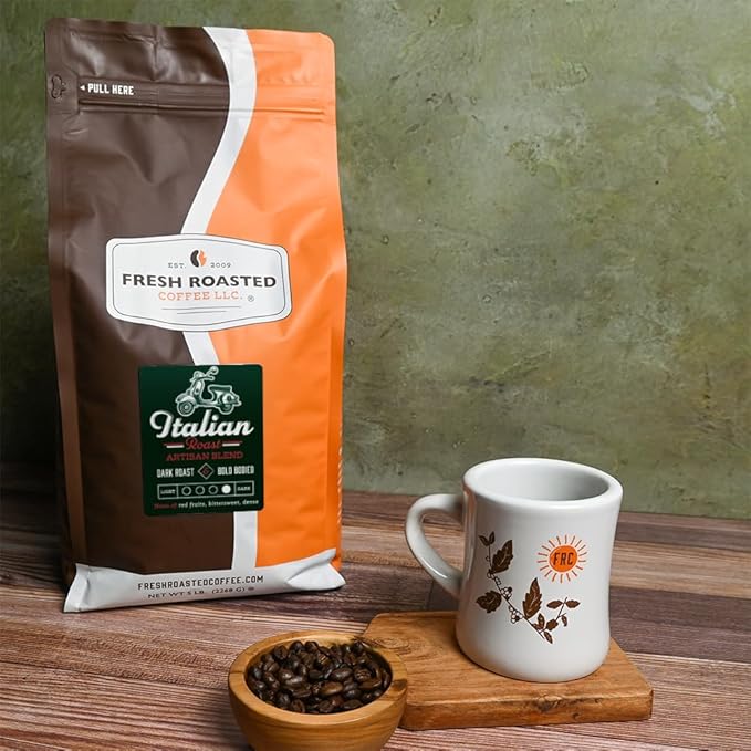 Fresh Roasted Coffee, Italian Roast, 5 lb (80 oz), Dark, Kosher, Whole Bean