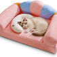 Cute Cat Couch with Soft Pillow, Supportive Dog Couch, Cat Sofa with Removable Cover，Cute Rainbow Shaped, 24 Inch