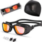 Swim Goggles, Goggles Adult with Swimming Cap, Nose Clip & Ear Plugs, UV Protection Anti-Fog Lens and Case for Adult