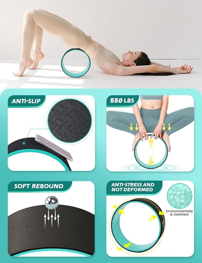 Yoga Wheel Set of 3, Back Roller for Back Pain Relief, Stretching, Multifunctional Back Wheel Improve Flexibility, Strength & Backbends, Deep Tissue Massage, Size 13"/10.5"/6.5''