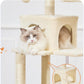 Taoqimiao Cat Tree, 68-Inch Cat Tree Cat Tower for Indoor Cats, Plush Multi-Level Cat Condo with 6 Scratching Posts, 2 Perches, 2 Caves,Hammock, 3 Pompoms,MS020SM Beige