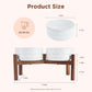 SPUNKYJUNKY Ceramic Dog Bowls Dog Bowl Set with Acacia Wood Stand Raised Dog Bowl Dog Food and Water Bowl for Small Medium Sized Dog (18.5cm)