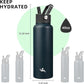 40oz Insulated Water Bottle Stainless Steel Sport Bottles with 3 Lids,Navy Blue