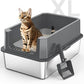 Stainless Steel Litter Box, Extra Large Litter Boxes for Big Cats, XLarge Metal Cat Litter Box with Lid, Anti-Urine Leakage XL Box with High Sides, Easy Clean, Non-Sticky, Scoop Included