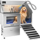 polimo Dog Washing Station with Dryer & LED, Professional Stainless Steel Grooming Tub, Dog Bathtub for Large, Medium & Small Dog, w/Window, Ramp, Drawer, Floor Grate &Fauct （Right RAMP & Dryer, 50"）