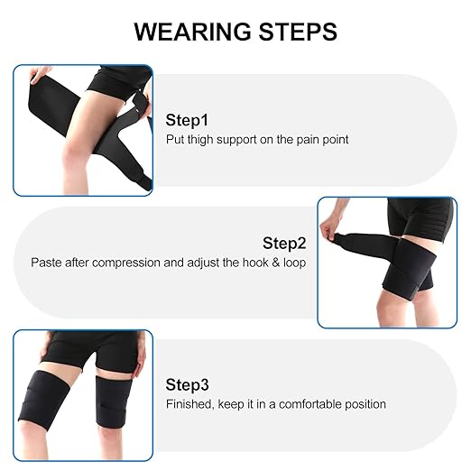 supregear Thigh Wraps Support, 2-Pack Non-Slip Compression Thigh Sleeve Hamstring Quad Wrap Adjustable Neoprene Upper Leg Brace Leg Slimmer for Women Men Pulled Groin Muscle, Quadriceps, Black, M