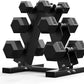 PAPABABE Hex Dumbbell Sets with Rack, 60-550lb Rubber Coated Dumbbell Weight Set and Storage Rack, Multiple Options Hand Weights for Strength Training