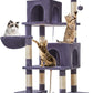 Taoqimiao Cat Tree, 71.7-Inch Cat Tower for Indoor Cats, Plush Multi-Level Cat Condo with 13 Scratching Posts, 2 Perches, 2 Caves, Hammock, 2 Pompoms,Smoky Gray MS013LG