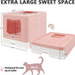 XL Foldable Cat Litter Box with Lid - Jumbo Enclosed Potty - Top Entry Anti-Splashing Toilet - Includes Scoop & 2-in-1 Cleaning Brush (Pink)