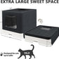 XL Foldable Cat Litter Box with Lid - Jumbo Enclosed Potty - Top Entry Anti-Splashing Toilet - Includes Scoop & 2-in-1 Cleaning Brush (Black)