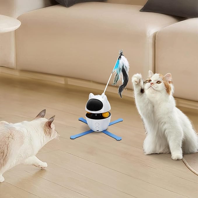 Nobleza 3-in-1 Cat Laser Toy with Feather Trackball, Rechargeable Pet Interactive Pointer Red Light Game, 3 Modes Random Trajectory Motion Activated Boredom Buster for Cat Self Play Home Indoor