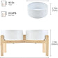 SPUNKYJUNKY Elevated Dog Bowls Ceramic, 7.3'' Dogs Food Water Bowls Raised with Non-Slip Bamboo Stand for Medium to Large Sized Breed Microwave Dishwasher Safe - 42 OZ,Paw White