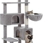 PAWZ Road Cat Tree, 60 Inches Cat Tower with Dual Condos, Spacious Perch, Cozy Basket and Sisal-Covered Scratching Posts for Indoor Cats- Gray