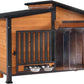 GUTINNEEN Dog House Outdoor Dog Kennel with Chew-Proof Metal Frame, Rotating Food Bowl, PVC Door Curtain, Weatherproof for Small Medium Dogs, 39.7" L x 25.5" W x 32.2" H (Dark Brown)