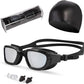 Swim Goggles, Goggles Adult with Swimming Cap, Nose Clip & Ear Plugs, UV Protection Anti-Fog Lens and Case for Adult