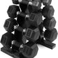WF Athletic Supply Rubber Encased Hex Dumbbells with Rubber Grip Contoured Handle for Muscle Toning, Strength Building & Full Body Workout