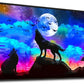 Framed Canvas Wolf Landscape Painting Canvas Wall Art For Living Room Bathroom Wall Decor For Bedroom Kitchen Artwork Canvas Art Prints Modern Office Home Decorations Blue Starry Sky Hang Pictures