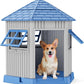 DRATO Dog House Indoor Outdoor Durable Large Dog Shelter with Outside Dog Kennel with Window and Elevated Floor for Small Medium Dogs (Blue, by)