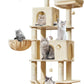 Taoqimiao Large Cat Tree，73-Inch Cat Tree Tower with 9 Scratching Posts for Indoor Cats, 2 Large Cat Condo with Hammock, Hanging Basket, 2 Extended Platform, Beige MS013XLM