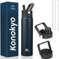 Insulated Water Bottle 24oz Stainless Steel Sport Bottles with 3 Lids,Navy Blue