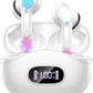 Wireless Earbuds, 2025 Bluetooth Headphones V5.3 HiFi Stereo Ear buds with ENC Noise Cancelling Mics, 40H Bluetooth Earbuds with Dual LED Display, IP7 Waterproof Earphones for Android iOS, White