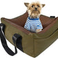 Dog Car Seat for Small Dogs, Large Leather Dog Car Bed with Storage Pocket, Waterproof PVC Leather Booster Seat Travel Bed for Front & Back Seat, Clip-On Safety Leash (Green/Brown)