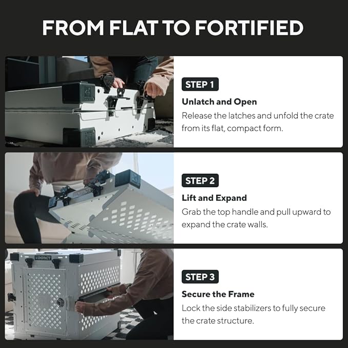 Impact Collapsible Dog Crate - Foldable Hard Crate for XXL Dogs - Heavy Duty Travel Kennel with Powder-Coated Aluminum - Quick Setup for Indoor & Outdoor (White, 48" (48" L x 27" W x 33" H))