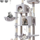 Taoqimiao 66-Inch Cat Tree Cat Tower for Indoor Cats, Plush Multi-Level Cat Condo with 7 Scratching Posts, 2 Perches, 2 Caves, Hammock, 2 Pompoms MS013W Light Gray