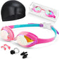 Kids Swim Goggles, Anti-fog and UV Protection with Swim Cap for Age 3-15 Youth Boys Girls Toddler