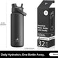 32 oz Insulated Water Bottle with 2-in-1 Straw and Spout Lid, Keep Cold 24H, Leak-Proof, BPA-Free, Double Wall Stainless Steel Water Bottle for Sports, Gym, Travel, and School (Dark Knight)