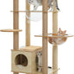 PEQULTI 71'' Cat Tree, Tall Wood Cat Tower for Indoor Cats with 2 Acrylic Cat Hammock, Multi-Level Activity Trees with Scratching Posts, Condo House and Large Top Perch for Large Cats, Beige