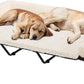 Veehoo Cooling Elevated Dog Bed Add Removable Deluxe Rose Plush Bolster Cushion Mat, 59" x 37" Washable Dog Couch Bed, Raised Pet Cot with Breathable Teslin Mesh, No-Slip Feet, White, CWC2439B