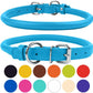 CollarDirect Rolled Leather Dog Collar, Soft Padded Round Puppy Collar, Handmade Genuine Leather Collar Dog Small Large Cat Collars 13 Colors (13-16 Inch, Light Blue Textured)