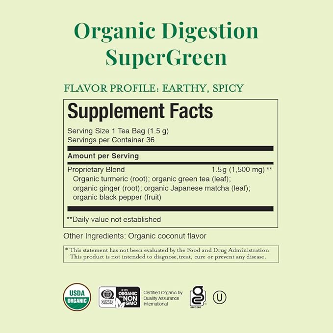 The Republic of Tea - Organic Digestion SuperGreen Tea Bulk Bag, 250 Tea Bags, Naturally Caffeinated Japanese Matcha and Green Tea