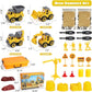 OENUX Play Sand Construction Set, Beach Building Castle Kit w/ 2.2lbs Play Sand, 4 Take Apart Construction Trucks Toys and Signs, Sensory Sandbox with Cover for Boy Girl Kid Toddlers Age 3-8